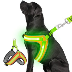 Light Up Dog Harness-LED Dog Harness RechargeableNo Chocking Illuminated Glow Green Light Harness VestAjustable Lighted Harness with Durable Bucklefor Camping Night Safety Walking