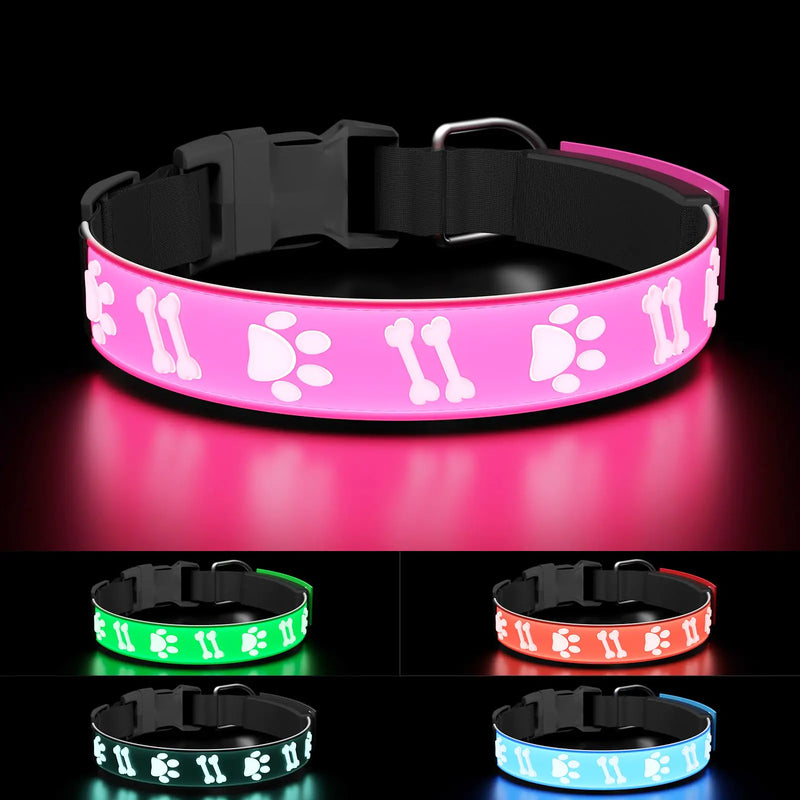 TOPOTO LED Dog Collar 3D Design Light Up Dog Collars Adjustable Dog Collar Light USB Rechargeable Night Walk Safety Dog Collar for Small Dogs Pink
