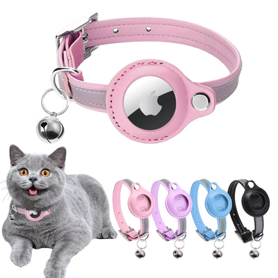 Airtag Cat Collar Cat Collar with Bells Reflective GPS Cat Collar Cat Tracker Collar Leather Cat Collar for Cats (Blue-M (Pink XS(7.5-10.2